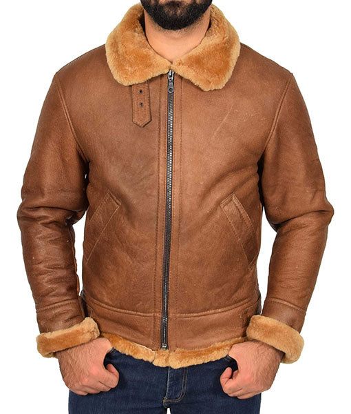 Men's Tan Brown Shearling Leather Jacket