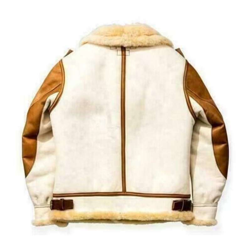 Men's Two-Tone B3 Bomber Shearling Fur Leather Aviator Jacket