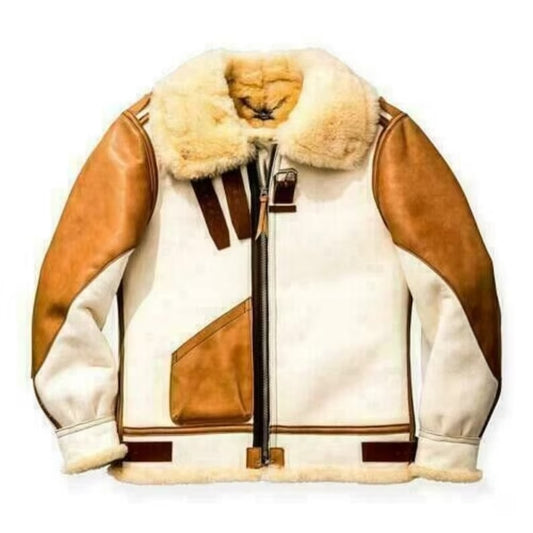 Men's Two-Tone B3 Bomber Shearling Fur Leather Aviator Jacket