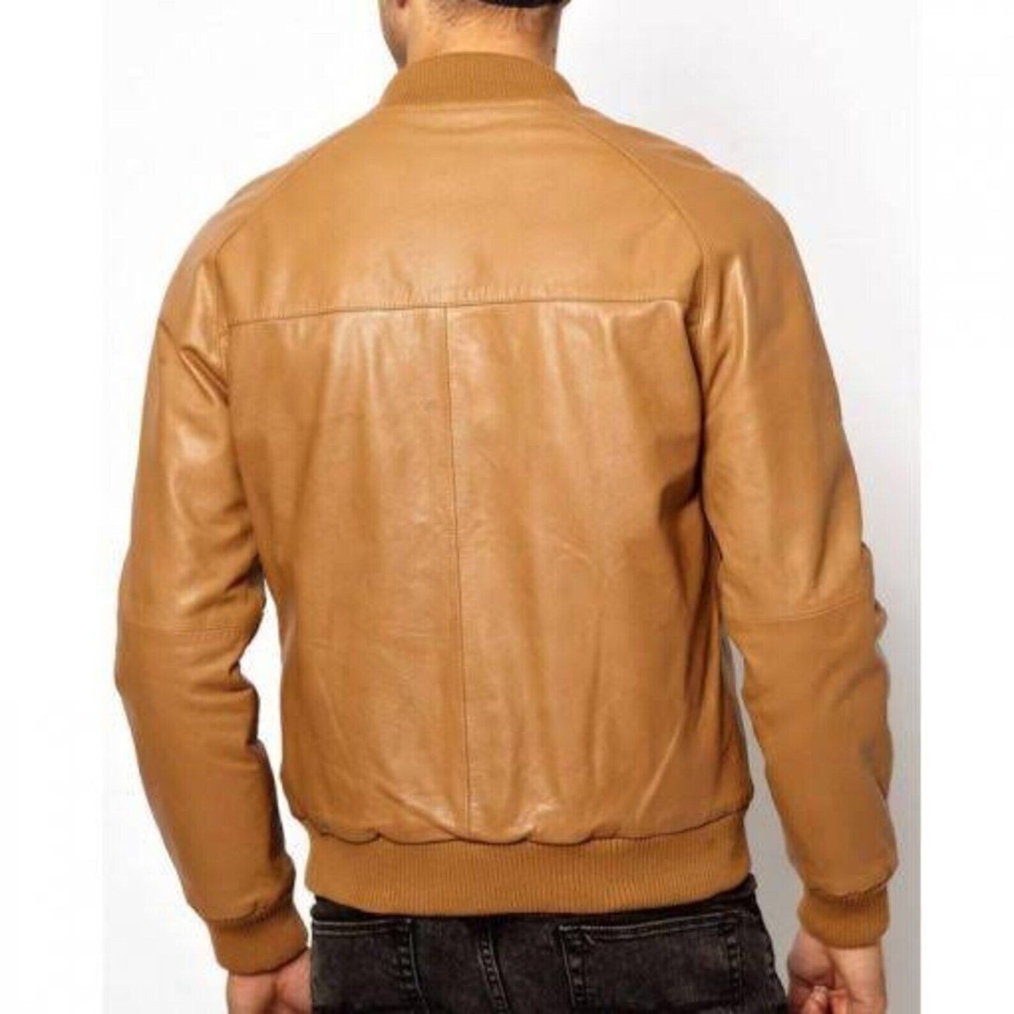 Men's Yellow Tan Sheepskin Bomber Leather Jacket