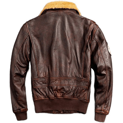 Men's Leather Flight Jacket With Fur Collar