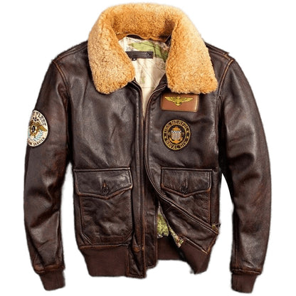 Men's Leather Flight Jacket With Fur Collar