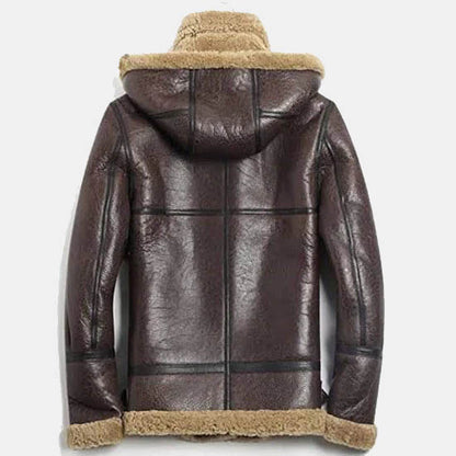 Mens B3 Detachable Shearling Sheepskin Hood Flight Leather Winter Fur Jacket