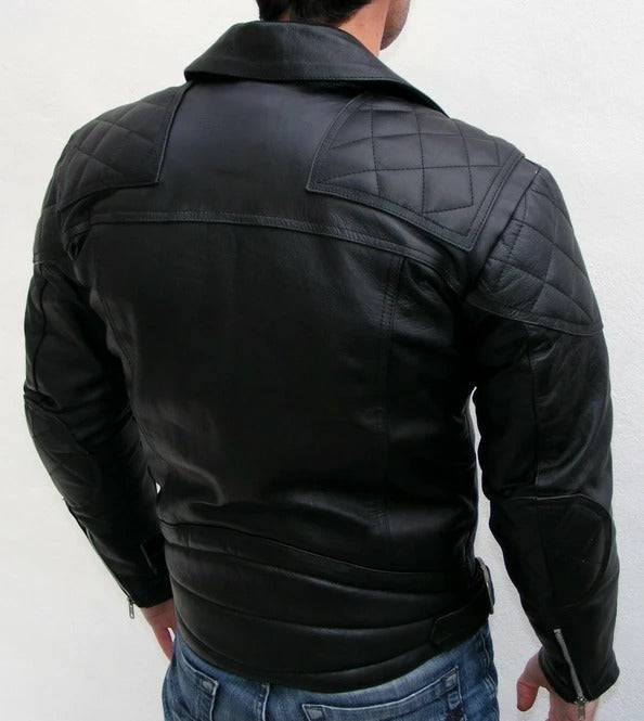 Men's Black Leather Quilted Style Brando Jacket