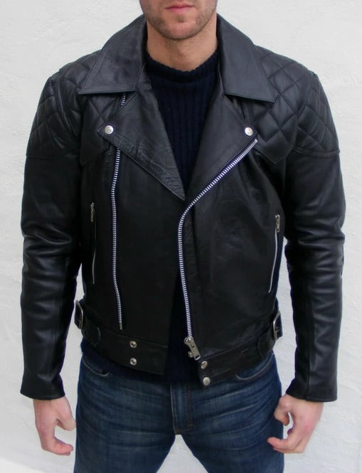 Men's Black Leather Quilted Style Brando Jacket