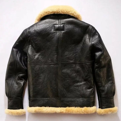 Men's Black Leather Shearling Aviator Jacket - Aviator Jacket