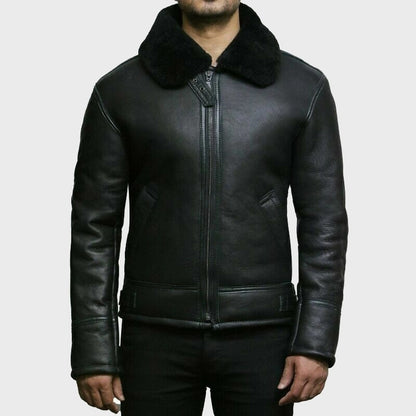 Mens Black Shearling Leather Jacket