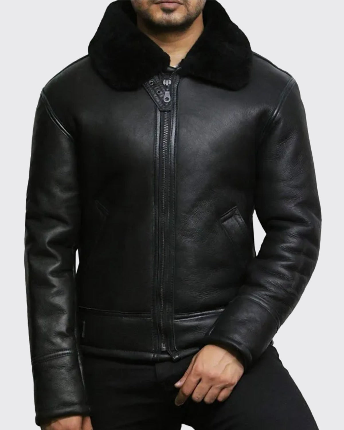 Mens Black Sheepskin Shearling Jacket