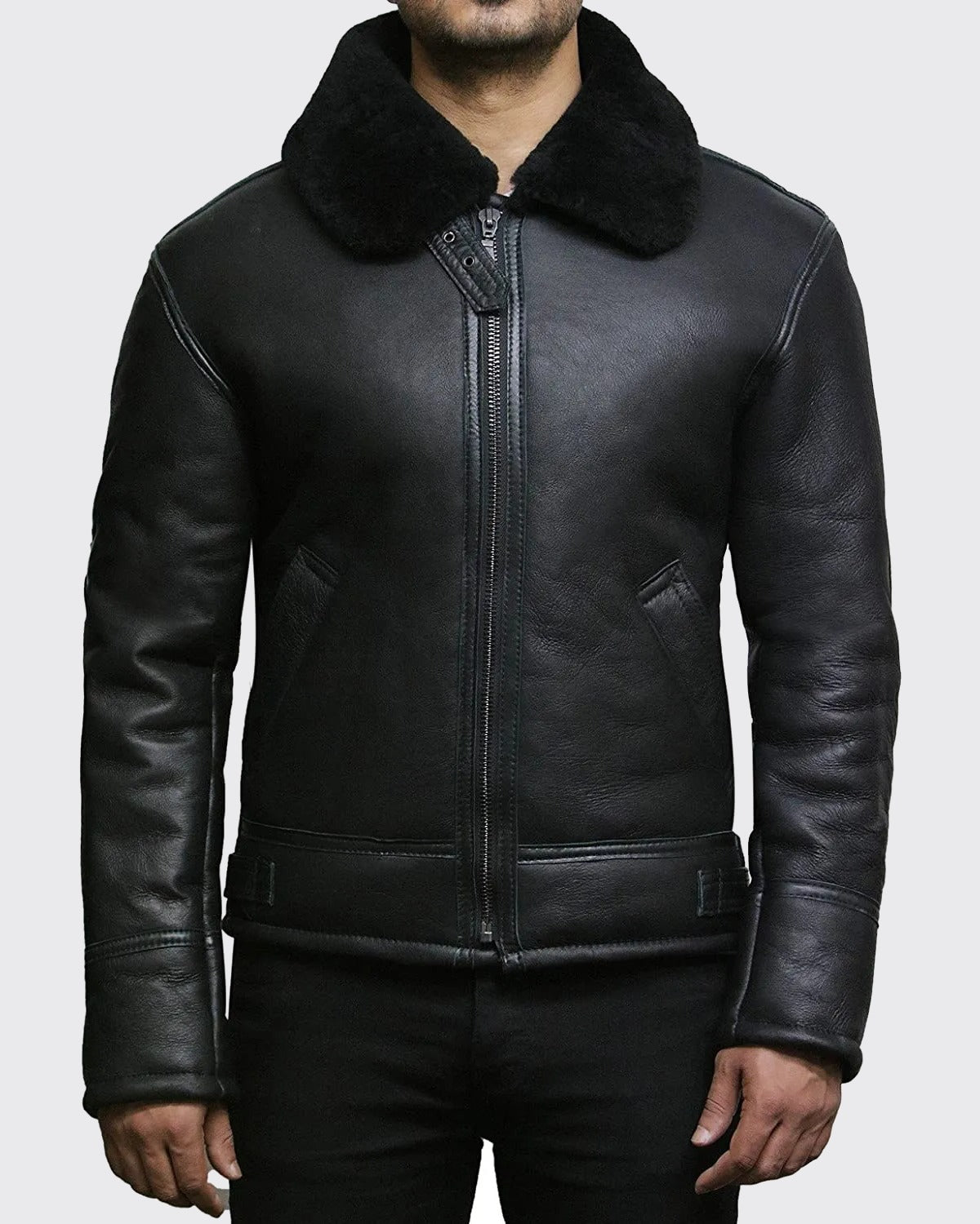 Black Sheepskin Shearling Jacket