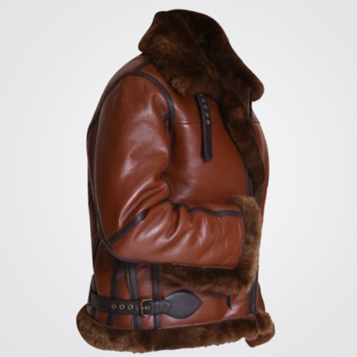 Men's Brown B3 RAF Flight Bomber Aviator Real Sheepskin Shearling Leather Jacket