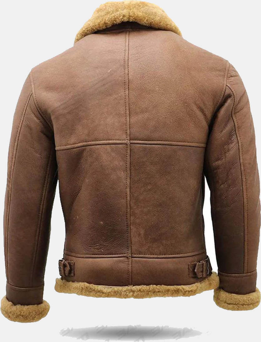 Men's Brown B3 Shearling Sheepskin WW2 Bomber Leather Flying Aviator Jacket