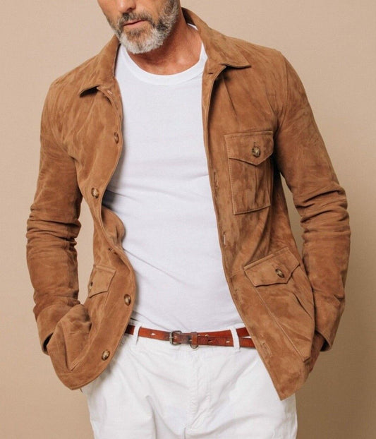 Men's Brown Pure Suede Field Leather Jacket