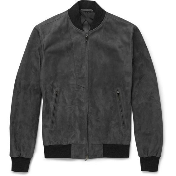 Gray Suede Leather Flight Bomber Jacket