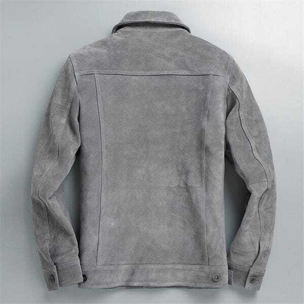 Men's Gray Pure Suede Leather Trucker Jacket