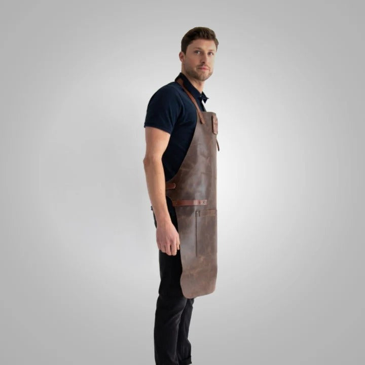 Men’s Handmade Sheepskin Leather Apron – Brown, Long-Length