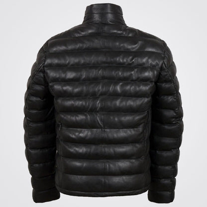 Men's Black Genuine Lambskin Leather Puffer Jacket