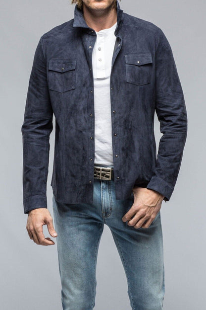 Men's Navy Blue Suede Leather Shirt Jacket