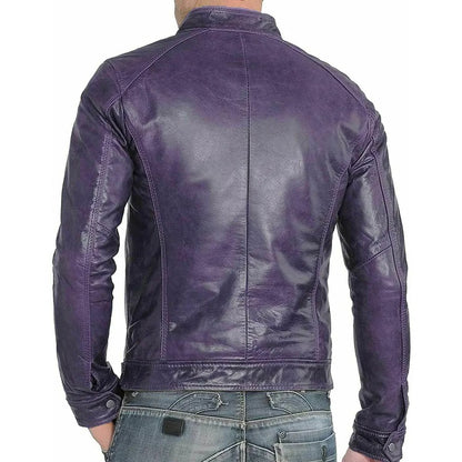 Men's Slim Fit Cafe Racer Purple Leather Jacket