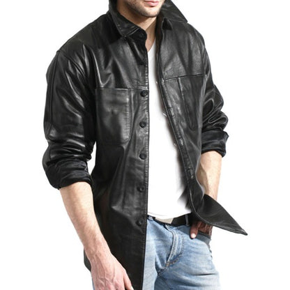 Men's Stylish Black Leather Shirt