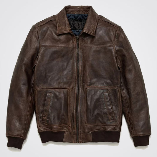 Men's Vintage Brown Genuine Leather Bomber Jacket