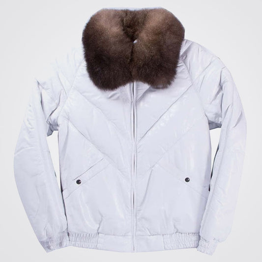 White Lambskin V Bomber Jacket