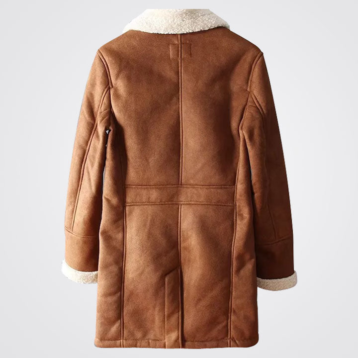 Men B7 Suede Leather Shearling Long Coat - Shearling Coat