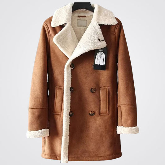 Men B7 Suede Leather Shearling Long Coat - Shearling Coat