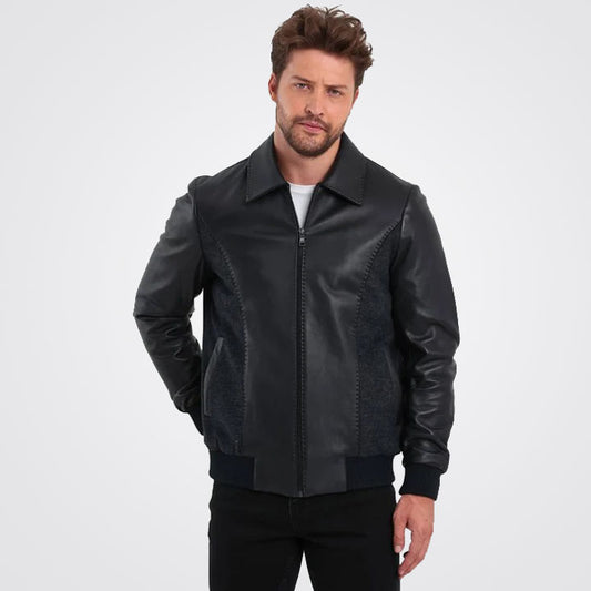 Men Varsity Leather Bomber Jacket