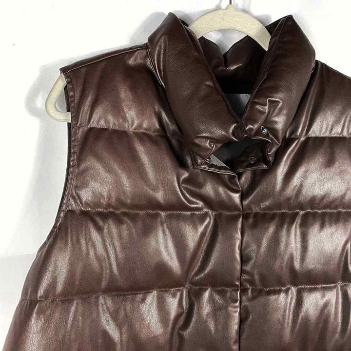 New Women Chocolate Brown Leather Down Puffer Vest
