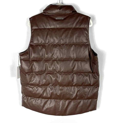 New Women Chocolate Brown Leather Down Puffer Vest