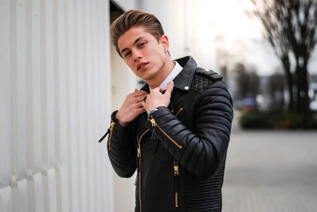 New Men Fashion Trend Black Motorcycle Leather Jacket