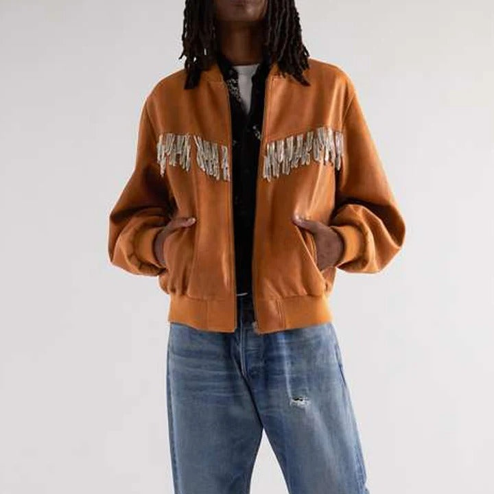 New Brown Cowboy Style Fringed Suede Leather Western Jacket