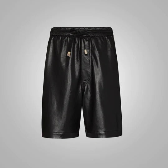 New Men's Black Lambskin Leather Shorts