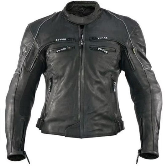 New Vulcan VNE98431 Men's Black Leather Protective Motorcycle Jacket with CE Armor