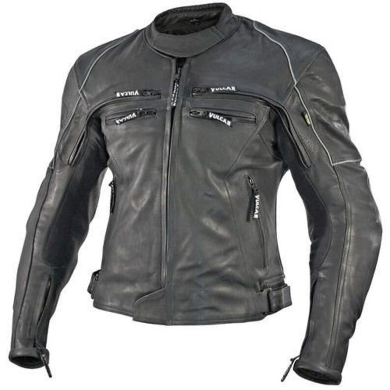 New Vulcan VNE98431 Men's Black Leather Protective Motorcycle Jacket with CE Armor