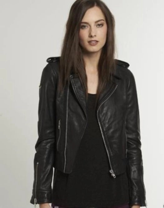 New Women Black Genuine Leather Jacket