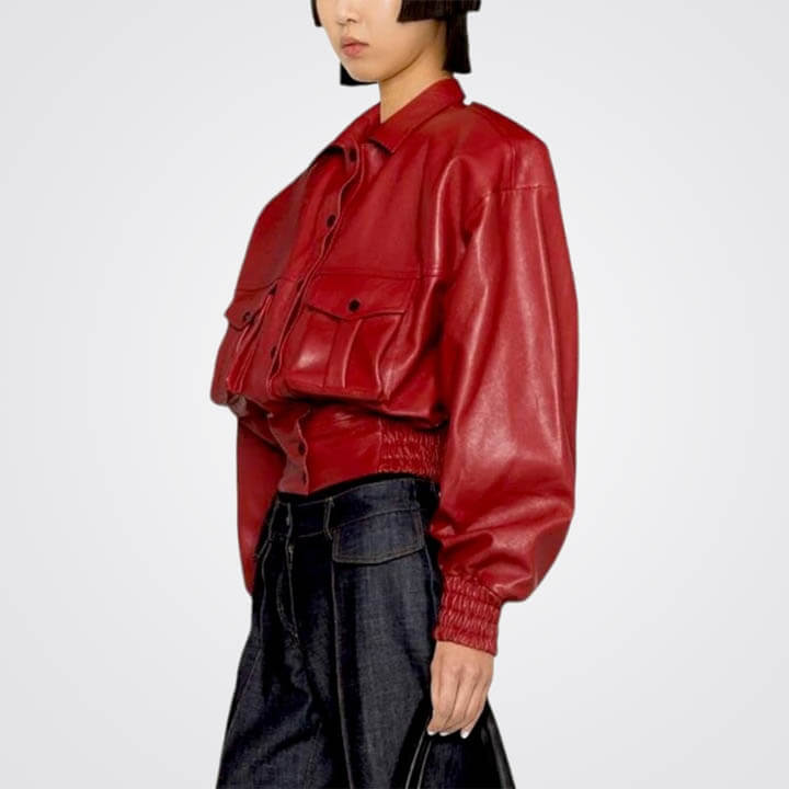 New Women Red Lambskin Leather Jacket