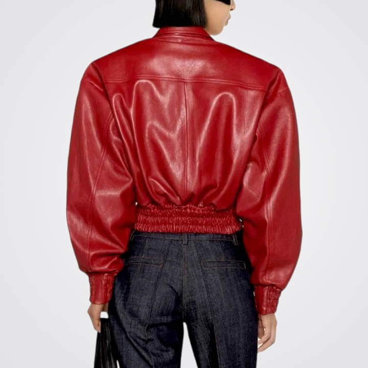 New Women Red Lambskin Leather Jacket