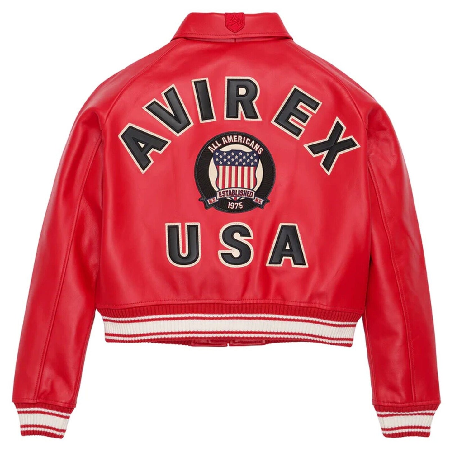 New Women’s Avirex Cropped Military Bomber Leather Jacket