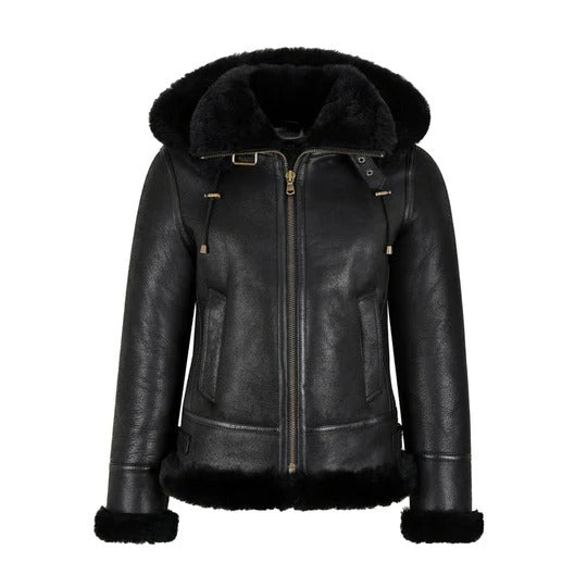 Women's B3 Bomber Shearling Jacket - Hooded Shearling Jacket