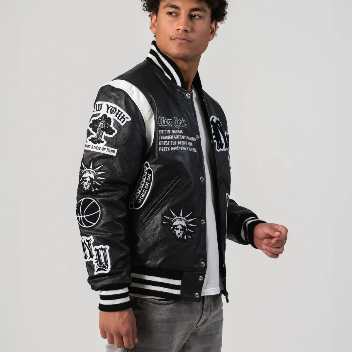 New York Limited Edition Black Leather Letterman Jacket