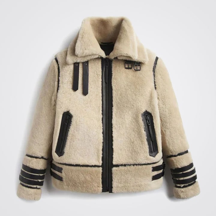 Off White Shearling Leather Jacket