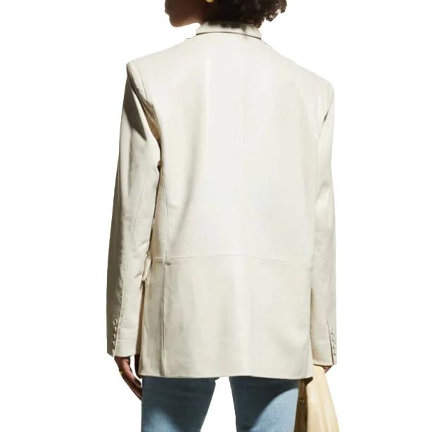 Two Button Women Leather Blazer in Off White