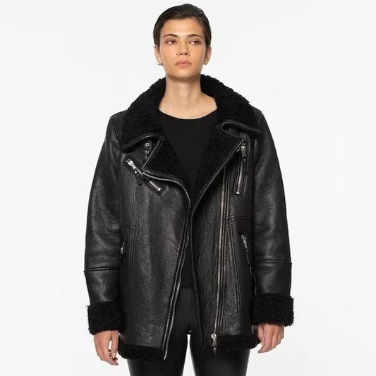 Oversized Asymmetric Shearling Jacket