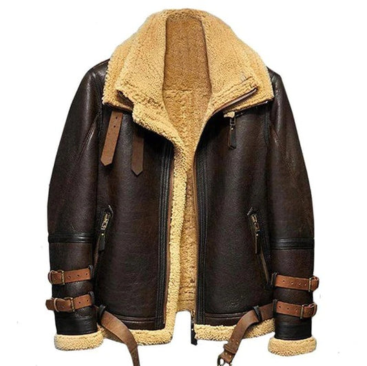 B3 Flight Aviator Leather Jacket - Sheepskin Jacket - Fur Jacket