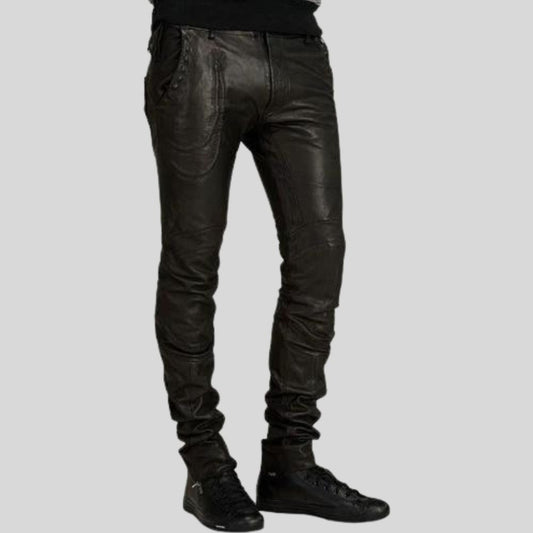 Stylish Men's Black Lambskin Leather Pants