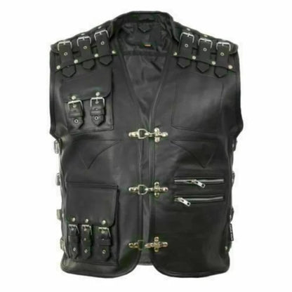 Punk Men's Genuine Leather Motorcycle Biker Vest