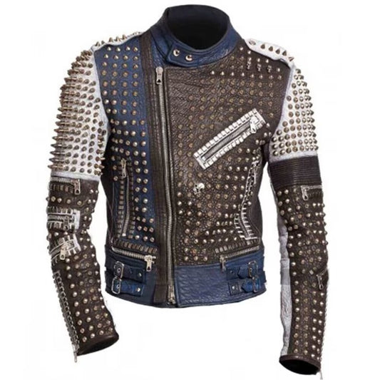 Punk Style Fashion Men's Studded Leather Biker Jacket