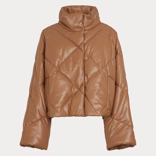 Brown Leather Quilted Puffer Jacket - Brown Puffer Jacket