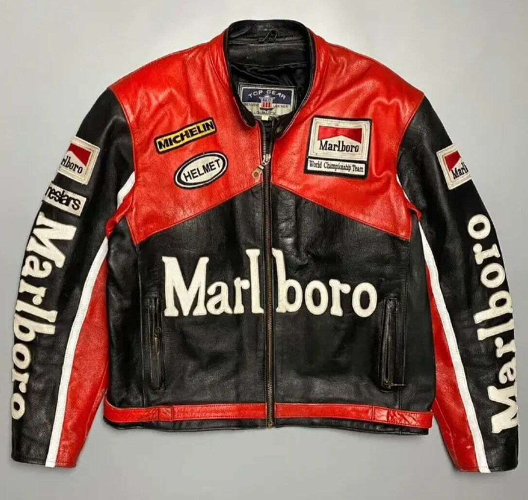 Rare Racing Marlboro Leather Biker Jacket for Men